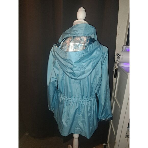 NWOT Dennis Basso Raincoat Medium Teal Blue Zipper & Snaps Removeable Hood - Picture 5 of 8